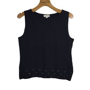 St. John Women's Knit Boat-Neck Sports Tank Studded Embellishments Black Size M